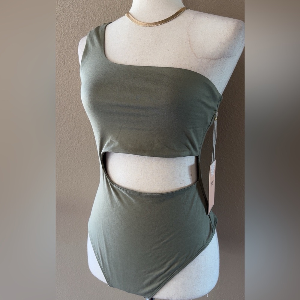 One shoulder cut out soft stretchy bodysuit